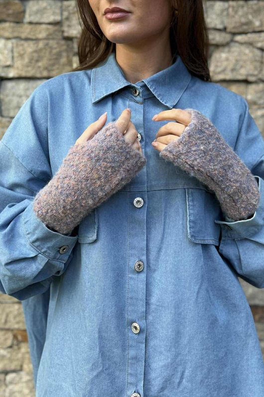 Boucle Fingerless Gloves Pink Melange